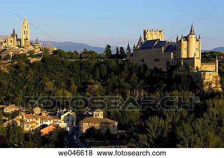 Alcazar fortress and cathedral, Segovia. Castilla-Le? n, Spain View Large Photo Image Stock Photo - Alcazar fortress and cathedral, Segovia. Castilla-Le? n, Spain. Fotosearch