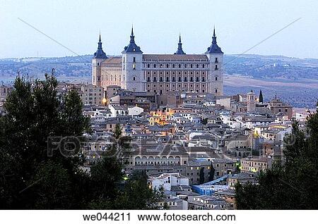 Stock Image - Alcßzar at night, Toledo. Castilla-La Mancha, Spain. Fotosearch