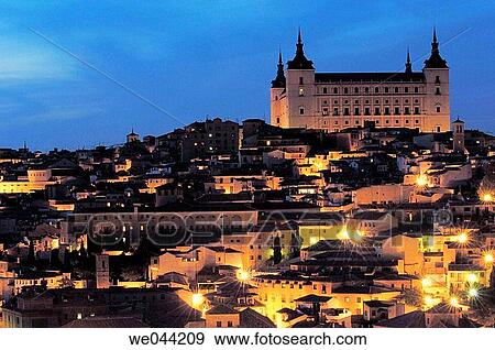 Alcßzar at night, Toledo. Castilla-La Mancha, Spain View Large Photo Image Stock Photo - Alcßzar at night, Toledo. Castilla-La Mancha, Spain. Fotosearch