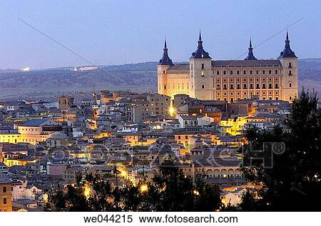 Alcßzar at night, Toledo. Castilla-La Mancha, Spain View Large Photo Image Stock Photography - Alcßzar at night, Toledo. Castilla-La Mancha, Spain. Fotosearch