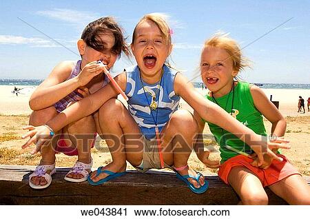Stock Image - amusement, childhood, child, beach, 3-4 years. Fotosearch