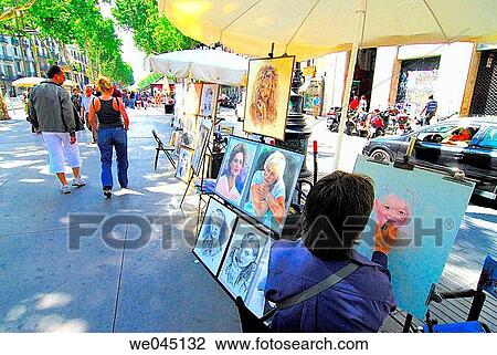 Artist in La Rambla, Barcelona. Catalonia, Spain View Large Photo Image Stock Image - Artist in La Rambla, Barcelona. Catalonia, Spain. Fotosearch