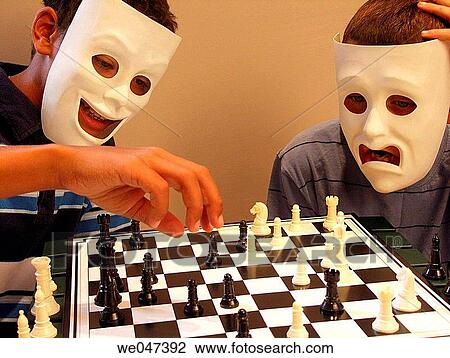 Stock Image - Bad mood, board, boy, challenge, chess, chessboard. Fotosearch