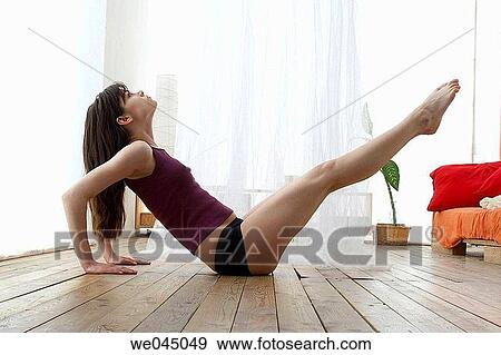 balance, calisthenics, brunette, at-home View Large Photo Image Stock Photo - balance, calisthenics, brunette, at-home. Fotosearch