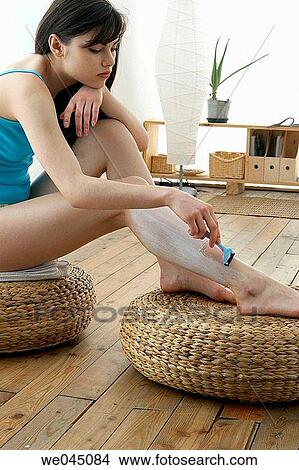 barefoot, brunette, Body care, at-home View Large Photo Image Picture - barefoot, brunette, Body care, at-home. Fotosearch