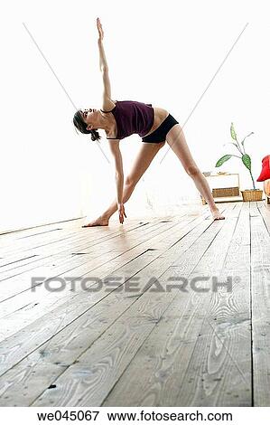 barefoot, calisthenics, brunette, at-home View Large Photo Image Stock Photo - barefoot, calisthenics, brunette, at-home. Fotosearch