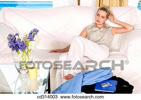 barefoot, calm, blond, at-home View Large Photo Image Stock Image - barefoot, calm, blond, at-home. Fotosearch