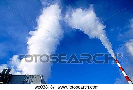 Canada, British Columbia, Campbell river. Low angle view of industrial exhaust. Steam from power plant cooling tower. View Large Photo Image Stock Photo - Canada, British Columbia, Campbell river. Low angle view of industrial exhaust. Steam from power plant cooling tower.. Fotosearch
