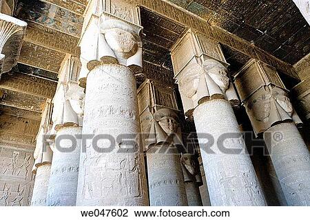 Stock Image - Denderah Temple dedied to goddess Hathor and built 54_29 BC under greco_roman influence. Egypt. Fotosearch