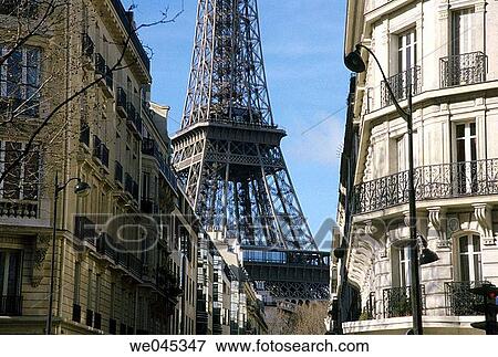 Eiffel Tower seen from the neighborhood, Paris, France View Large Photo Image Stock Photo - Eiffel Tower seen from the neighborhood, Paris, France. Fotosearch