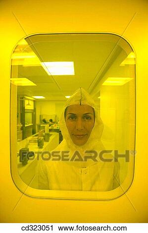 Stock Image - Inasmet-Tecnalia Foundation, Technology and Research Centre, San Sebastian Technological Park, Basque Country. Researcher, clean room, microtechnology lab. Fotosearch