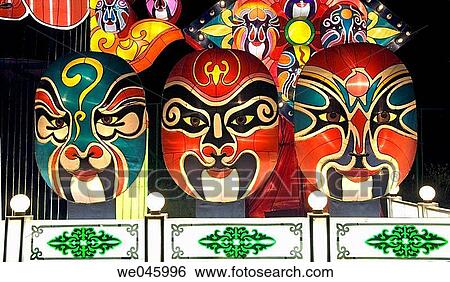 Lantern set showing masked faces used in Chinese opera View Large Photo Image Stock Photograph - Lantern set showing masked faces used in Chinese opera. Fotosearch