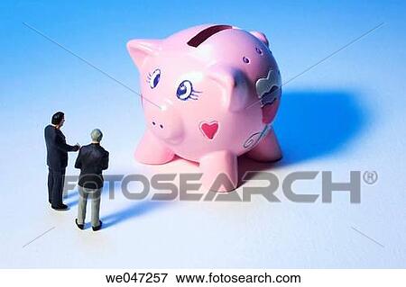Stock Photo - Miniature Businessmen and Piggy Bank. Fotosearch