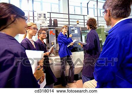 Picture - Polytechnic School, University of the Basque Country, Donostia, Gipuzkoa, Basque Country. Students, Tool-Machine Laboratory, Mechanical Engineering Department. Fotosearch