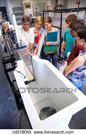Stock Photography - Polytechnic School, University of the Basque Country, Donostia, Gipuzkoa, Basque Country. Students, Hydraulic facilities laboratory, Department of Nuclear Engineering and Fluid Mechanics. Fotosearch
