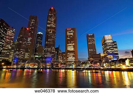 Singapore, office buildings by the River after sunset View Large Photo Image Stock Photo - Singapore, office buildings by the River after sunset. Fotosearch