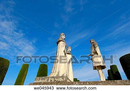 Statues of Queen Isabel, King Fernando and Christopher Columbus in alcazar gardens, C? rdoba. Andalusia, Spain View Large Photo Image Stock Image - Statues of Queen Isabel, King Fernando and Christopher Columbus in alcazar gardens, C? rdoba. Andalusia, Spain. Fotosearch