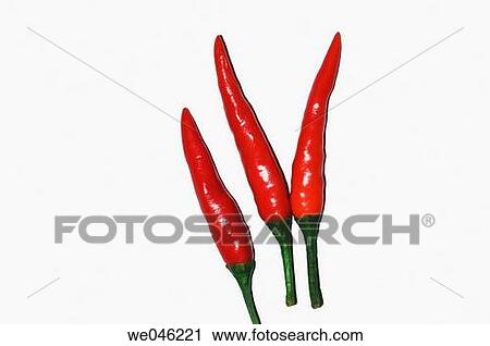 Thailand, 3 red chillies on white background View Large Photo Image Stock Image - Thailand, 3 red chillies on white background. Fotosearch