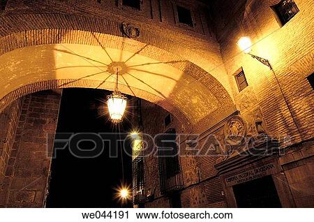 Stock Image - Toledo at night. Castilla-La Mancha, Spain. Fotosearch