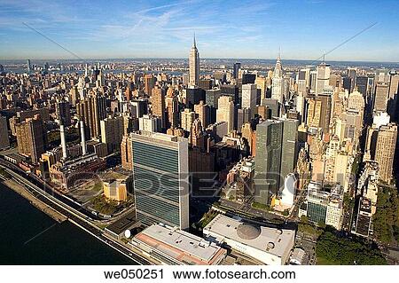 Aerial view of Manhattan and UN building. New York city. USA. View Large Photo Image Stock Image - Aerial view of Manhattan and UN building. New York city. USA.. Fotosearch
