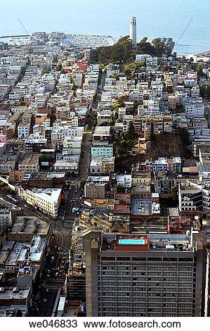 Aerial view of the city with Coit Tower in the background. San Francisco. California. United States View Large Photo Image Stock Image - Aerial view of the city with Coit Tower in the background. San Francisco. California. United States. Fotosearch