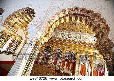 Audience Hall decorated with gold paintings inside the Meherangarh Fort. Jodhpur. Rajasthan. India View Large Photo Image Stock Photograph - Audience Hall decorated with gold paintings inside the Meherangarh Fort. Jodhpur. Rajasthan. India. Fotosearch