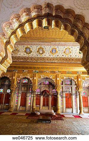 Audience Hall decorated with gold paintings inside the Meherangarh Fort. Jodhpur. Rajasthan. India View Large Photo Image Stock Photography - Audience Hall decorated with gold paintings inside the Meherangarh Fort. Jodhpur. Rajasthan. India. Fotosearch