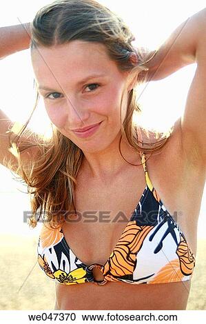 Stock Image - backlight, beach, blond. Fotosearch