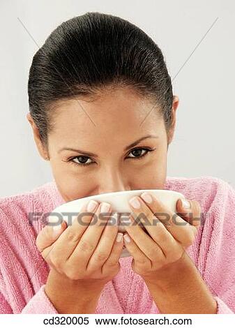 bathrobe, beauty, bowl, brunette, Close-up View Large Photo Image Stock Photography - bathrobe, beauty, bowl, brunette, Close-up. Fotosearch