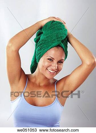 Stock Image - beauty, Body care, brunette, clipping path. Fotosearch