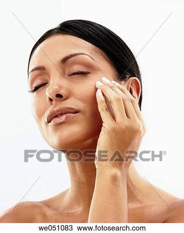 Stock Image - beauty, brunette, carnality, cheek. Fotosearch