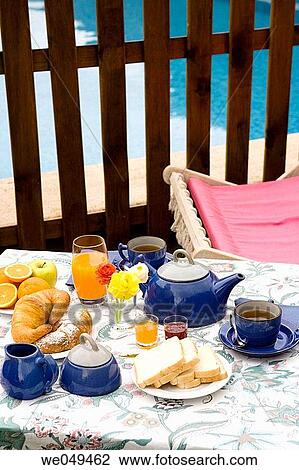 Stock Image - bread, Bread slice, breakfast, coffee, croissant. Fotosearch