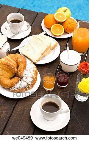 Stock Photo - bread, Bread slice, breakfast, coffee, croissant. Fotosearch