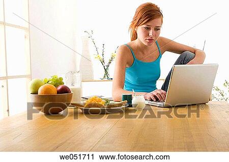 breakfast, computer, at-home View Large Photo Image Stock Image - breakfast, computer, at-home. Fotosearch