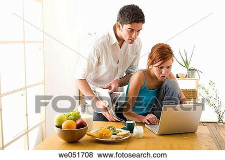 breakfast, computer, at-home View Large Photo Image Stock Photo - breakfast, computer, at-home. Fotosearch