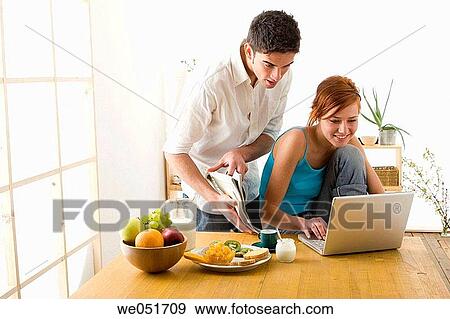 breakfast, computer, at-home View Large Photo Image Stock Photo - breakfast, computer, at-home. Fotosearch