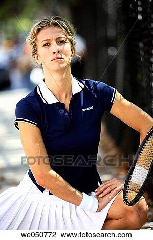 Stock Image - Caucasian woman tennis player. Fotosearch