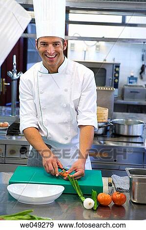 Stock Photo - Cutting vegetables. Luis Irizar cooking school. Donostia, Gipuzkoa, Basque Country, Spain. Fotosearch