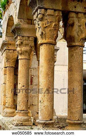 Detail of cloister of the Romanesque church of Sant Dom? nec (12th century), Peralada. Girona province, Catalonia, Spain View Large Photo Image Stock Photography - Detail of cloister of the Romanesque church of Sant Dom? nec (12th century), Peralada. Girona province, Catalonia, Spain. Fotosearch
