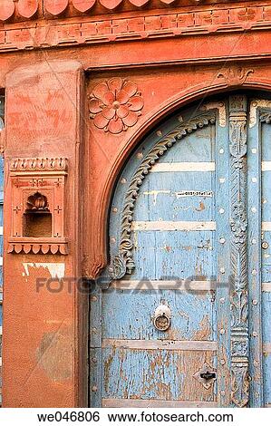 Door detail on old haveli made of red sandstone. Bikaner. Rajasthan. India. View Large Photo Image Stock Photograph - Door detail on old haveli made of red sandstone. Bikaner. Rajasthan. India.. Fotosearch