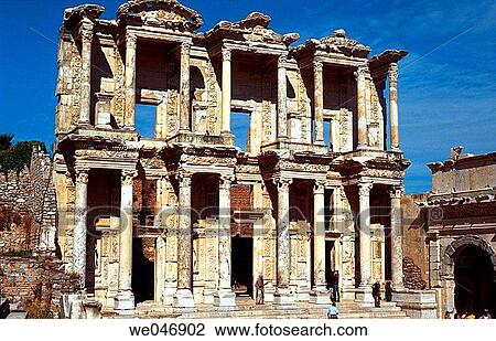 Fa? ade of the Library of Celsus at the Roman ruins of Ephesus. Turkey View Large Photo Image Stock Image - Fa? ade of the Library of Celsus at the Roman ruins of Ephesus. Turkey. Fotosearch