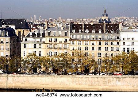 Facade of building viewed from above. Ile Saint-Louis. Paris. France View Large Photo Image Picture - Facade of building viewed from above. Ile Saint-Louis. Paris. France. Fotosearch