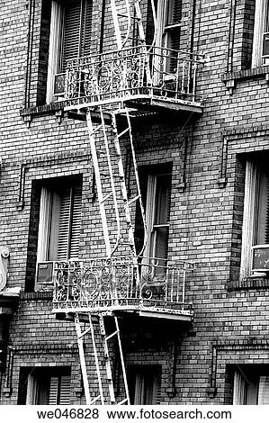 Stock Photo - Fire escape on brick building. San Francisco. California. United States. Fotosearch