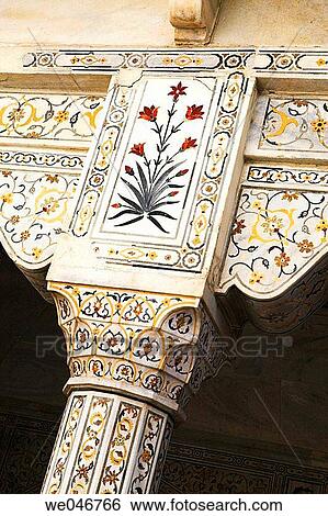 Flower painted on marble column. Red Fort. Agra. Uttar Pradesh. India. View Large Photo Image Stock Photograph - Flower painted on marble column. Red Fort. Agra. Uttar Pradesh. India.. Fotosearch