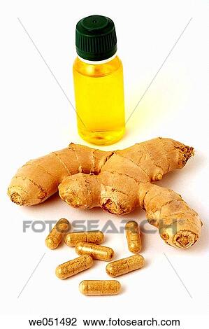 Ginger oil and pills (Zingiber oficinale) View Large Photo Image Stock Image - Ginger oil and pills (Zingiber oficinale). Fotosearch