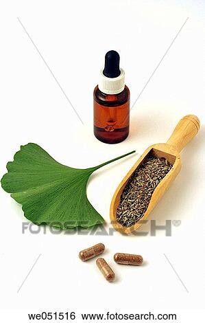 Stock Photograph - Ginkgo biloba extract and pills.. Fotosearch