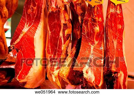 Hams. La Boquer? a market. Barcelona. Catalonia. Spain. View Large Photo Image Picture - Hams. La Boquer? a market. Barcelona. Catalonia. Spain.. Fotosearch