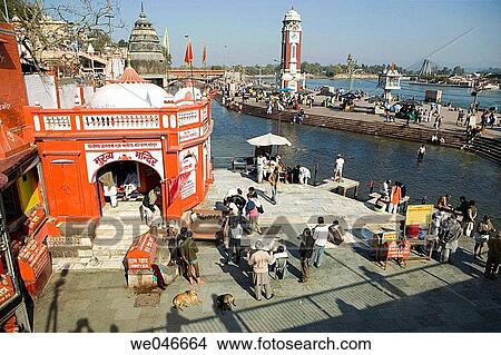 Hindu temple Har-ki-Pairi Ghat along the Ganges River. Haridwar. Uttaranchal. India. View Large Photo Image Picture - Hindu temple Har-ki-Pairi Ghat along the Ganges River. Haridwar. Uttaranchal. India.. Fotosearch