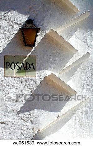 Stock Photo - Inn sign at Monte Toro, Minorca. Balearic Islands, Spain. Fotosearch