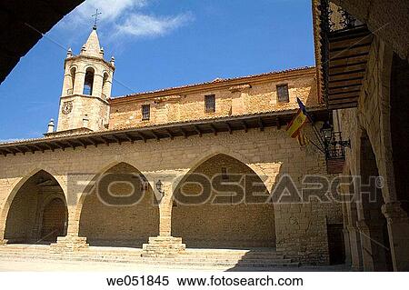 Stock Photography - Main Square, Cantavieja. Teruel province, Aragon, Spain. Fotosearch